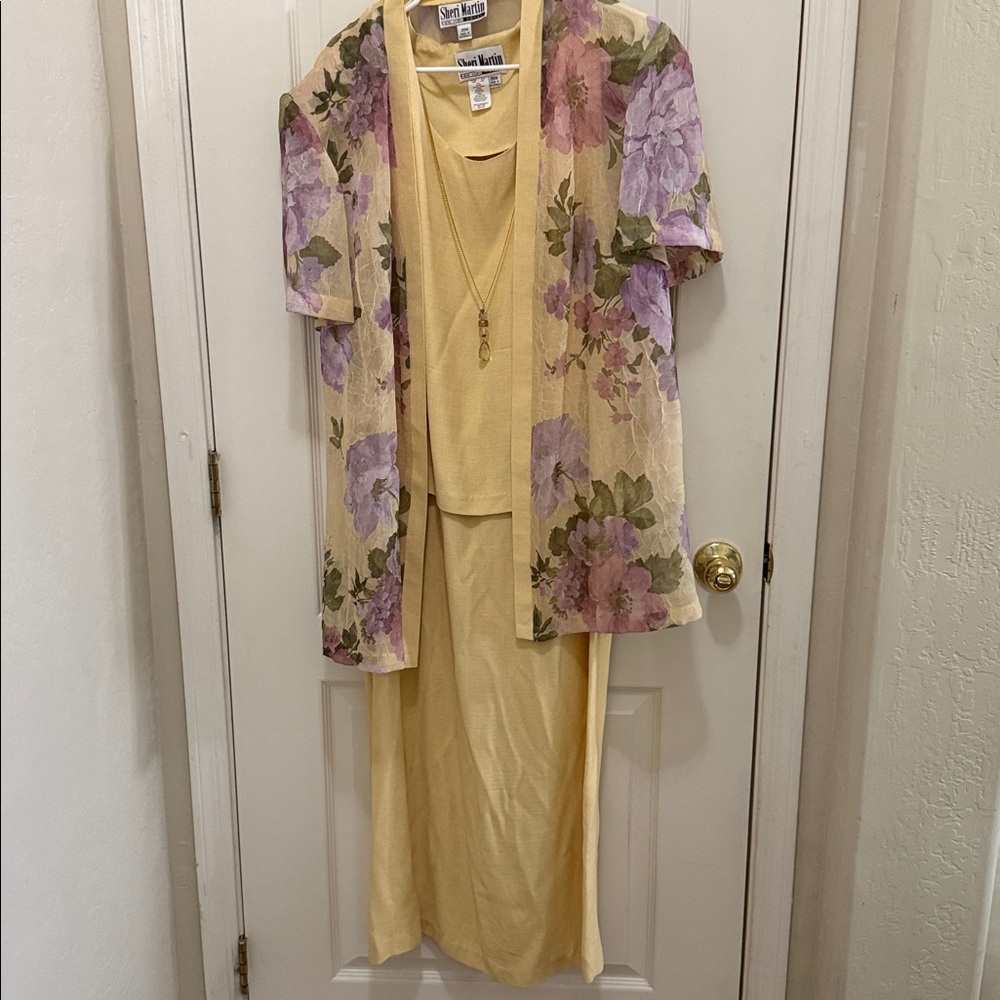 Women’s Sheri Martin 20 Vintage Dress Yellow Two Piece Floral Jacket Plus Size